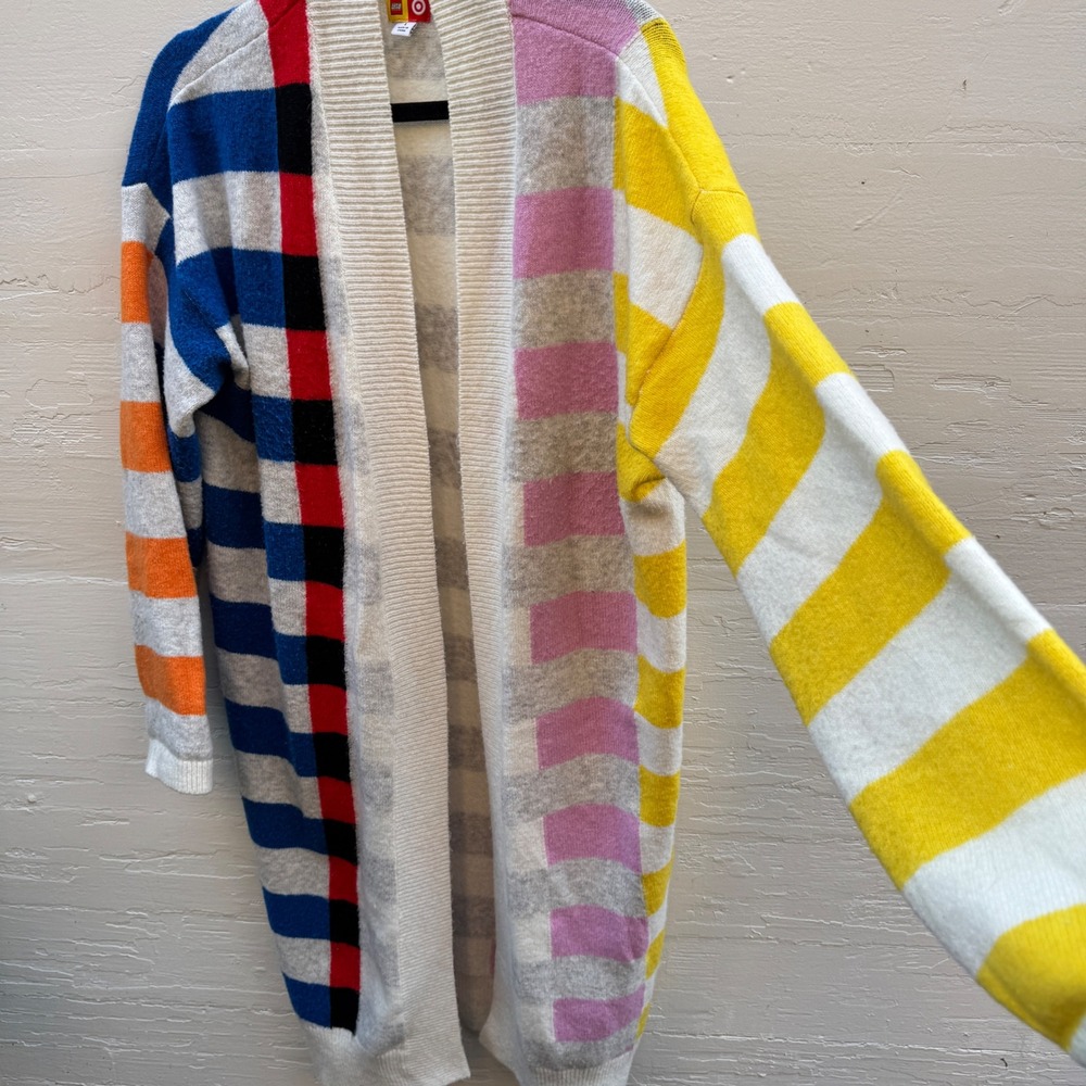 LEGO x Target Cardigan L Multicolor Striped Colorblock Longline Knit Sweater
